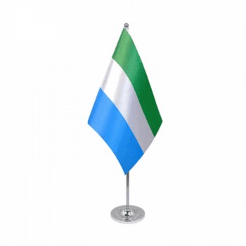 Stainless steel base stand table flag full color dyeing sublimation Sierra Leone national flag
